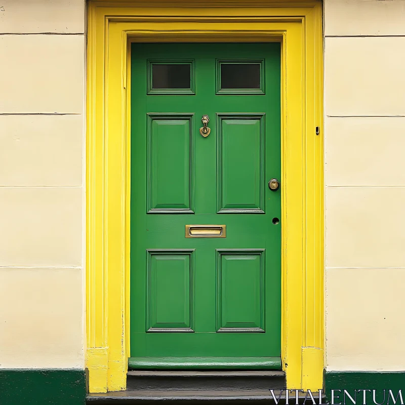 Colorful Entrance: Green and Yellow Door AI Image