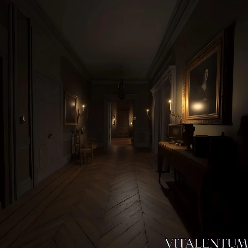 AI ART Dimly Lit Hallway with Antique Decor