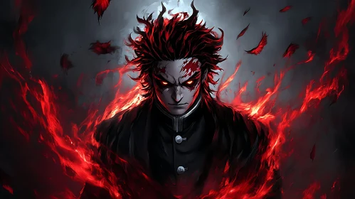 Anime Character with Red Flames