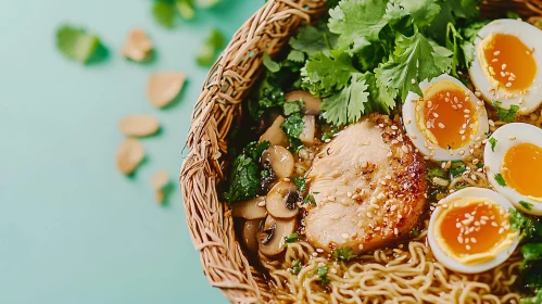 Savoury Ramen Noodles with Soft-Boiled Eggs and Fresh Herbs