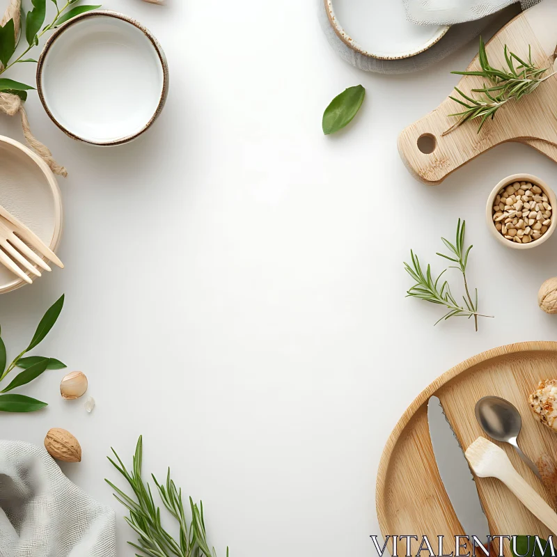 Natural Culinary Elements with Wooden Utensils AI Image