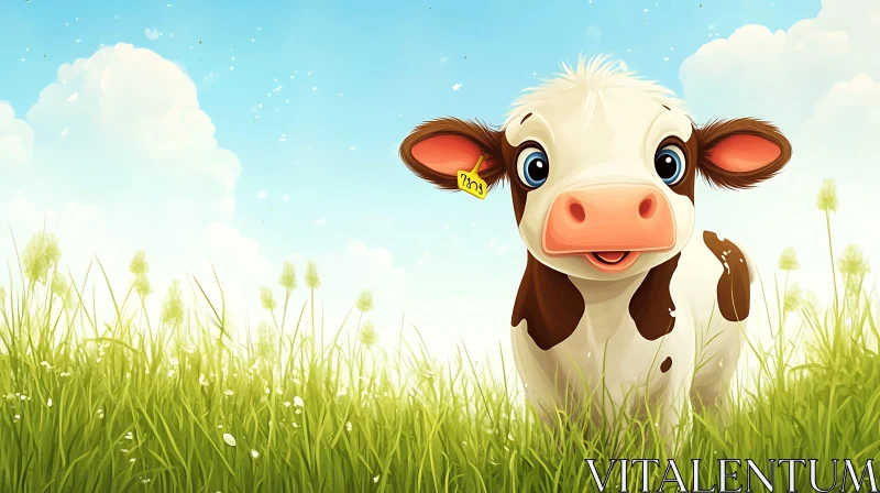 Cartoon Cow Amidst Greenery AI Image