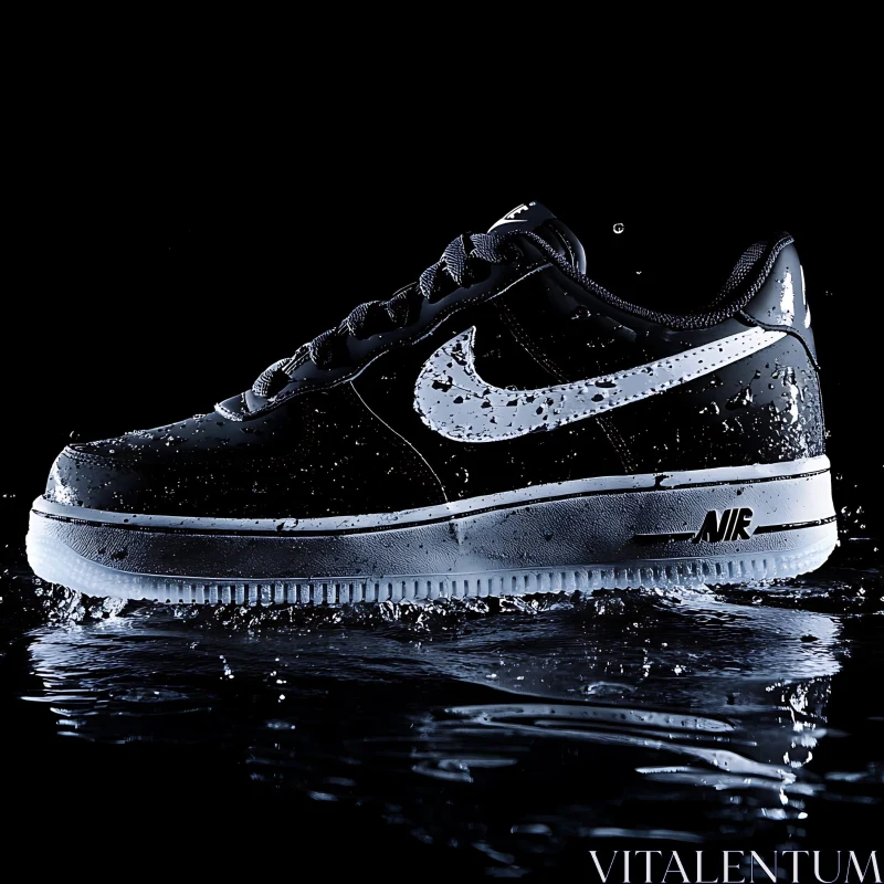 AI ART Black Nike Sneaker Water Reflection