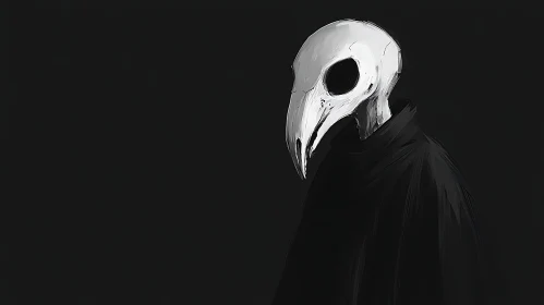 Dark Figure with Bird Skull Mask Art