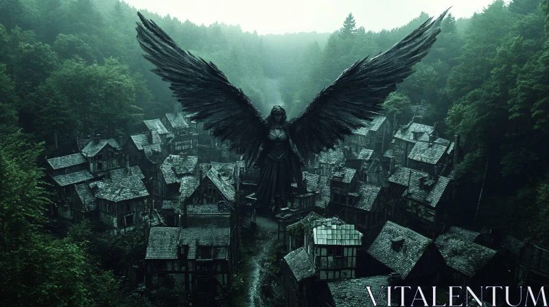 AI ART Winged Guardian Over the Village