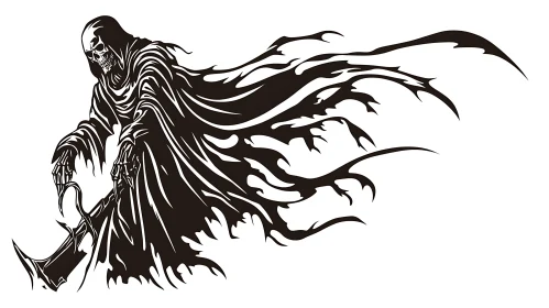 Monochrome Reaper with Scythe Illustration