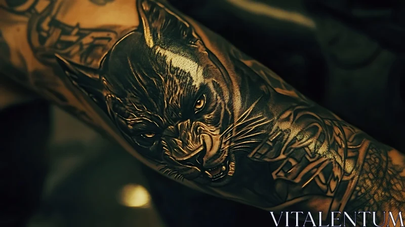 Detailed Feline Tattoo on Arm AI Image