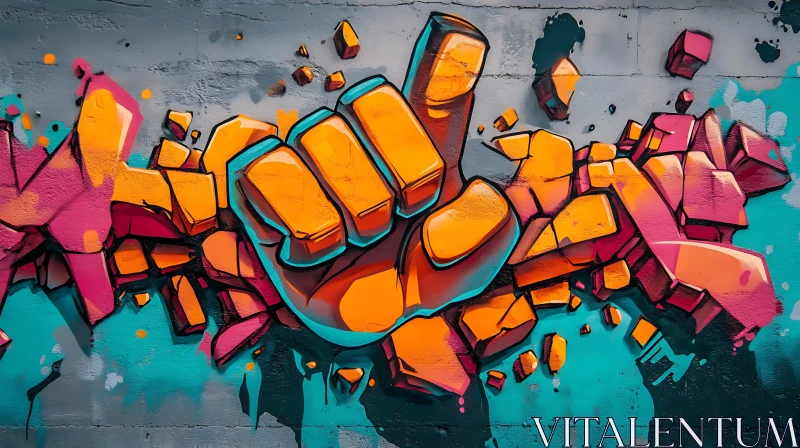 Urban Graffiti Hand Art on Concrete Wall AI Image