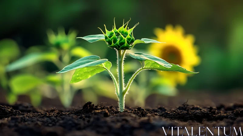 Young Sunflower Growing in the Field AI Image