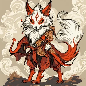 Armored Fox Character Amidst Clouds