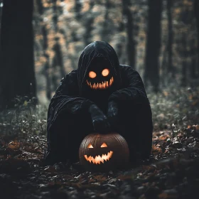 Spooky Forest Creature with Jack-o'-Lantern