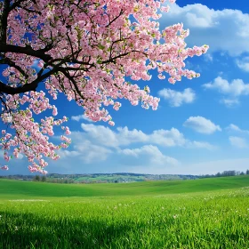 Spring Landscape with Cherry Blossoms