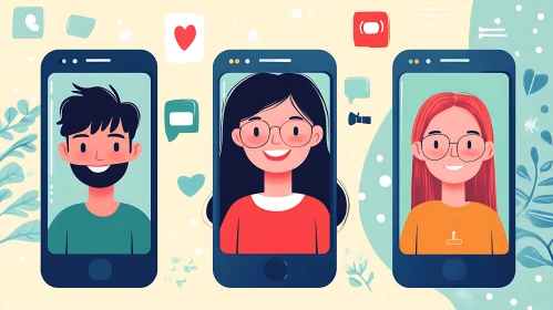 Stylized People on Phone Screens