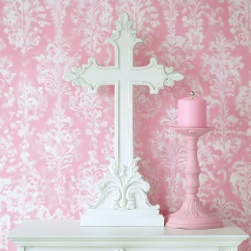 Serene Pink Still Life with Cross