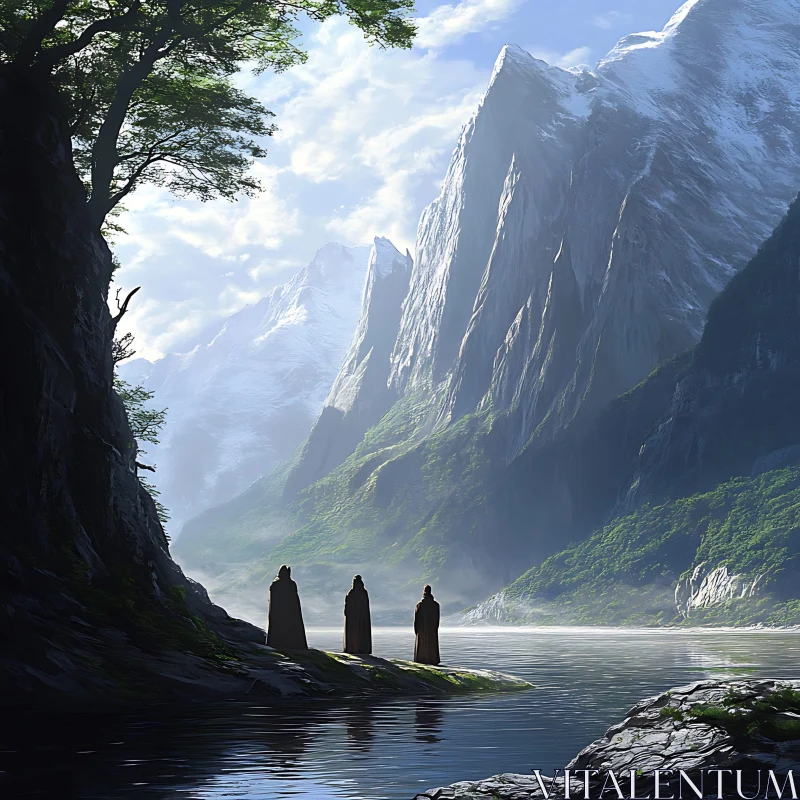 AI ART Serene Mountain Landscape with Silhouettes