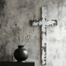 Minimalist Cross and Vase Still Life