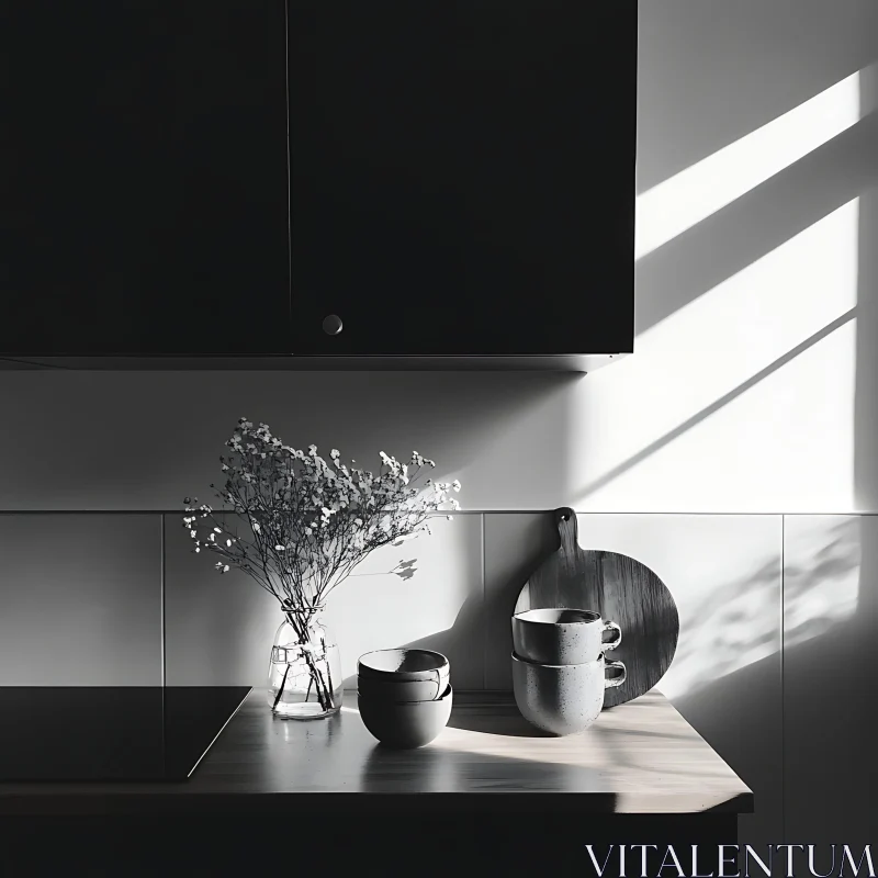 AI ART Minimalist Kitchen Still Life with Sunlight