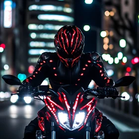 Motorcycle with Red Lights at Night