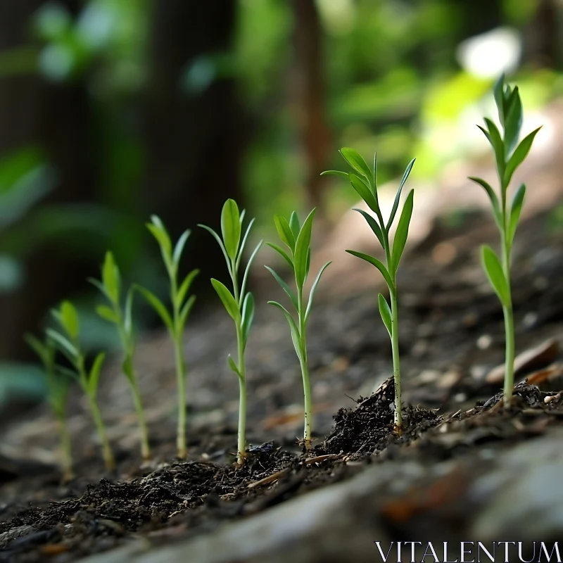 Row of Seedlings Sprouting in Soil AI Image