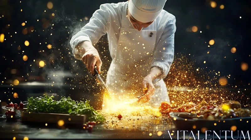 Culinary Fire Show: Chef at Work AI Image