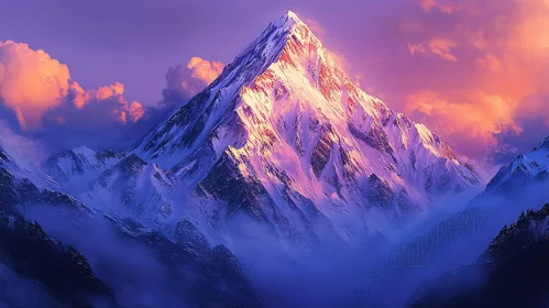 Majestic Mountain Peak at Dusk AI Image