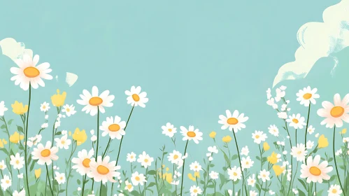 Meadow of Daisies Under Blue Sky