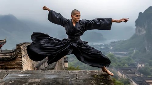 Monk in Motion: A Leap Above the Mountains