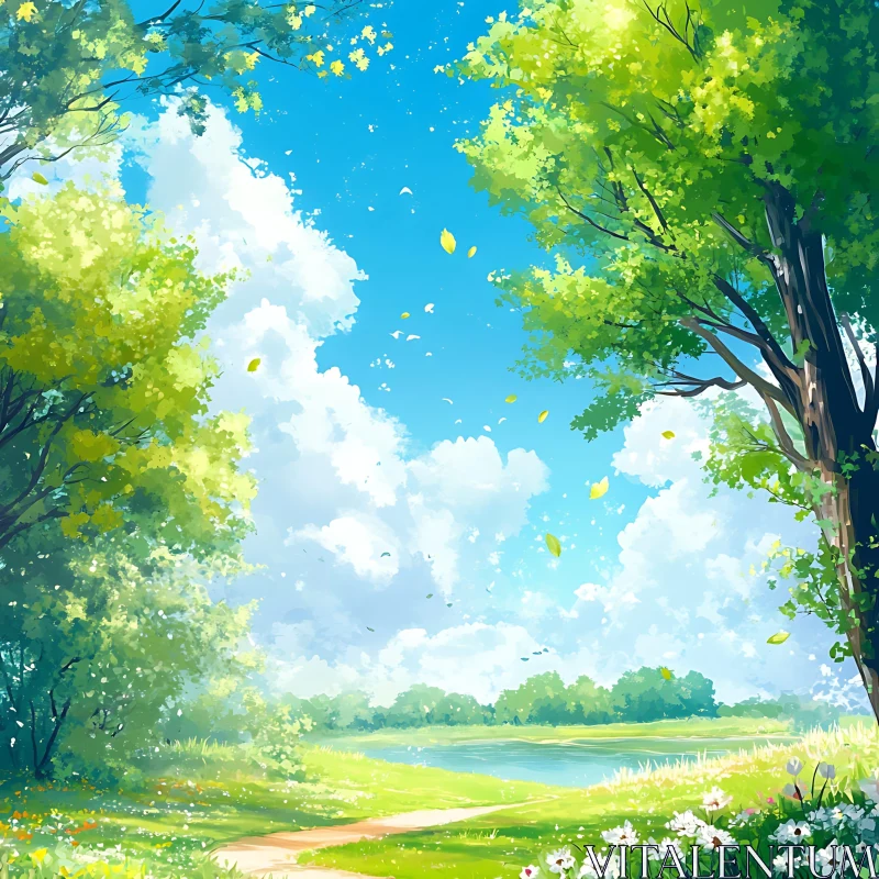 AI ART Serene Meadow and Sky Landscape