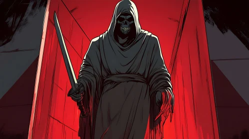 Cloaked Skeleton Figure with Sword