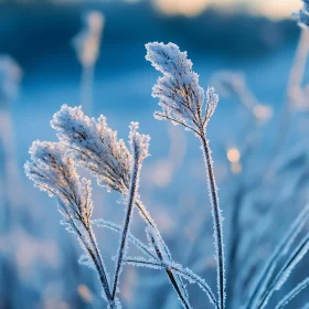 Ice-Covered Grass at Dawn