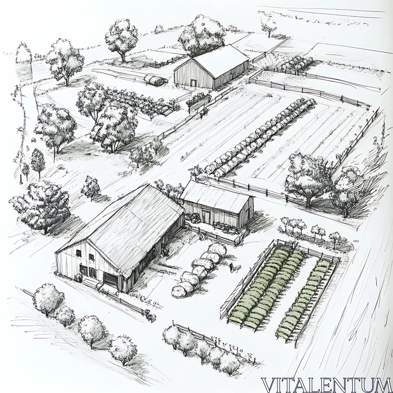 Farm Landscape Sketch AI Image