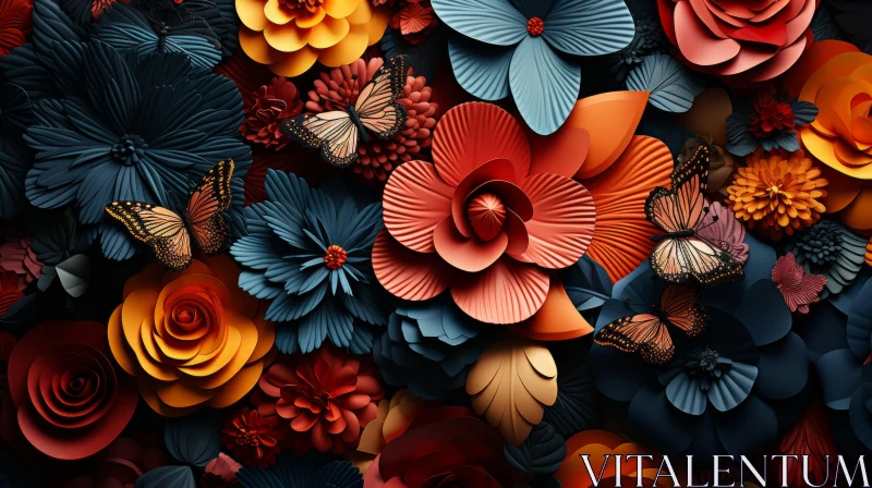 Artistic Collection of Paper Flowers and Butterflies AI Image