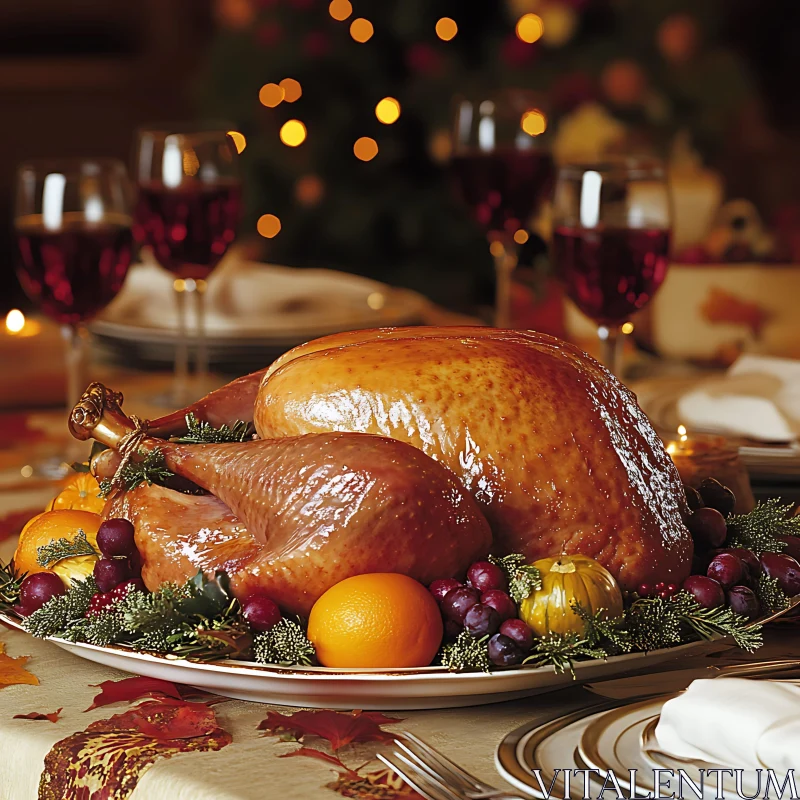 Holiday Turkey Dinner with Wine AI Image