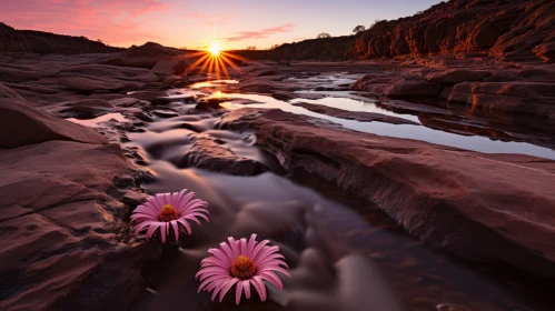 Captivating Pink Flower in a Tranquil Stream | Dramatic Landscapes