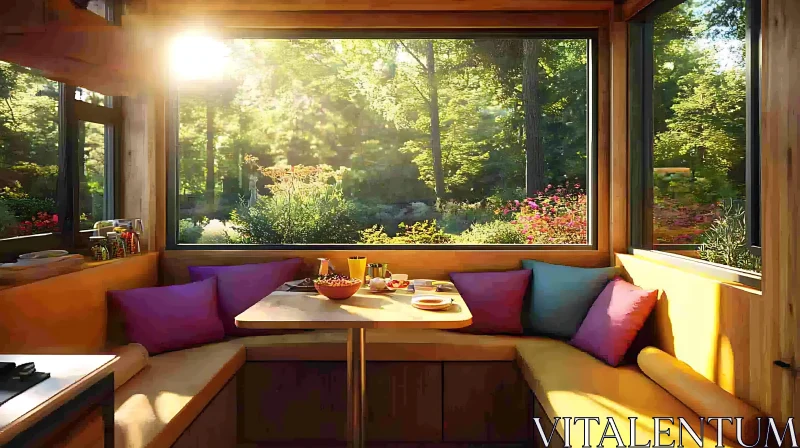 AI ART Sunlit Breakfast Interior with Nature View