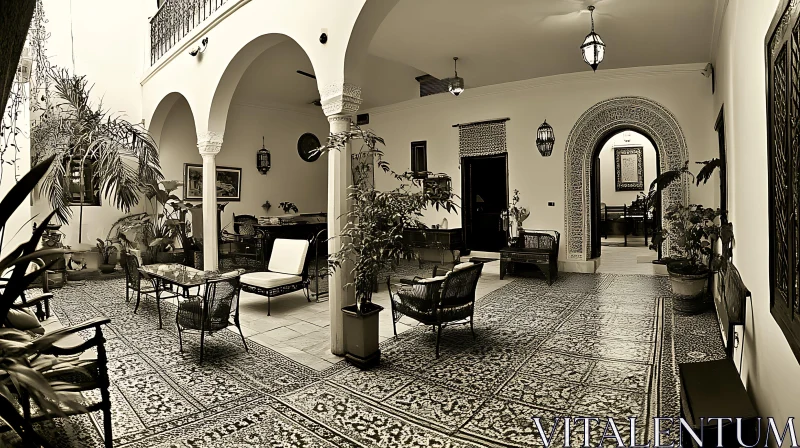 Sepia-toned Courtyard with Plants AI Image