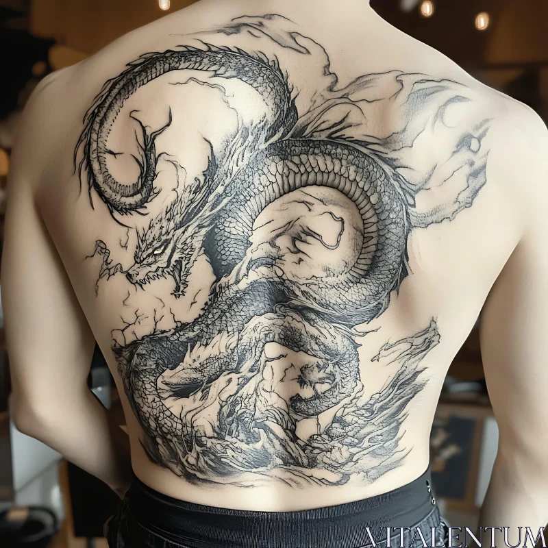 Detailed Mythical Dragon Back Tattoo AI Image