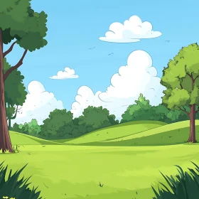 Green Meadow and Trees Cartoon