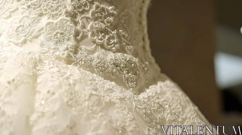 Elegant White Wedding Dress with Lace and Beading AI Image