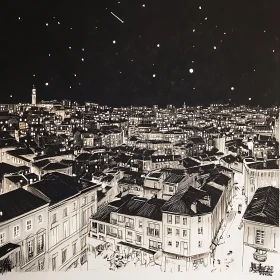 Urban Night Scene Starry Sky