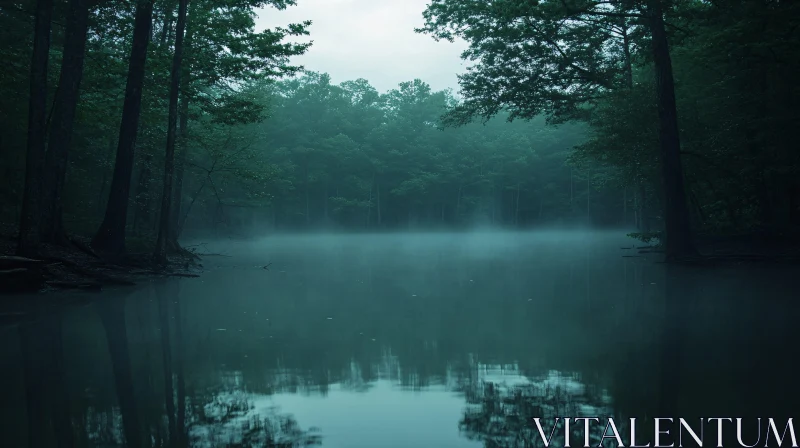 AI ART Mystical Forest Lake with Mist