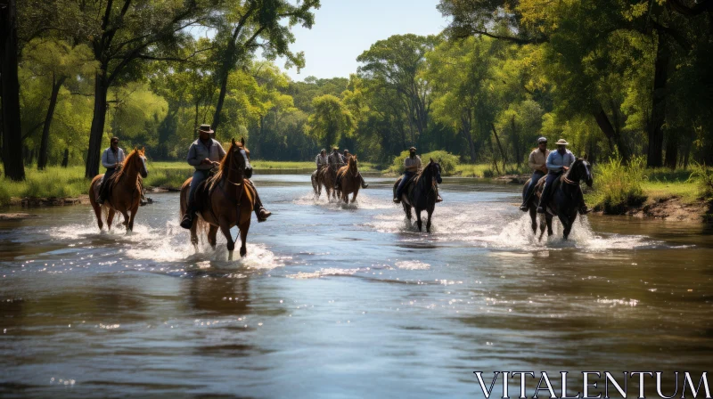 Graceful Horse Riding Along a Tranquil River | Captivating Nature Scene AI Image