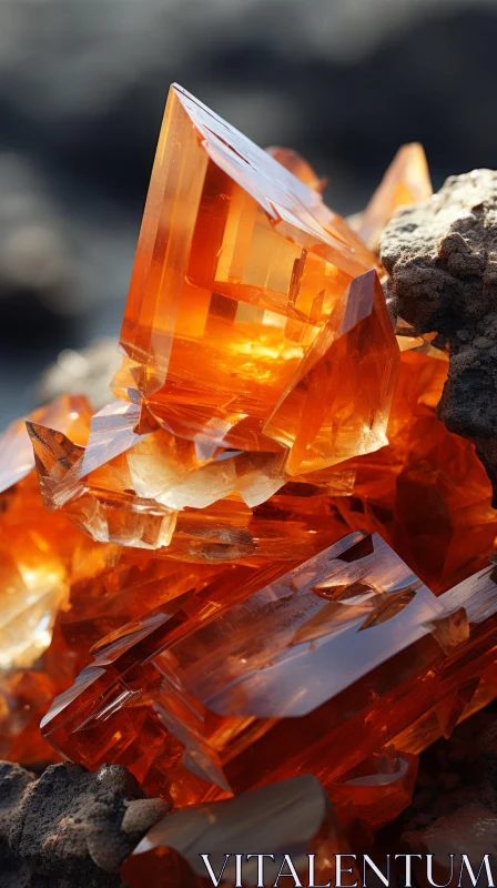 Orange Crystal on Rocks: A Blend of Realism and Fantasy AI Image
