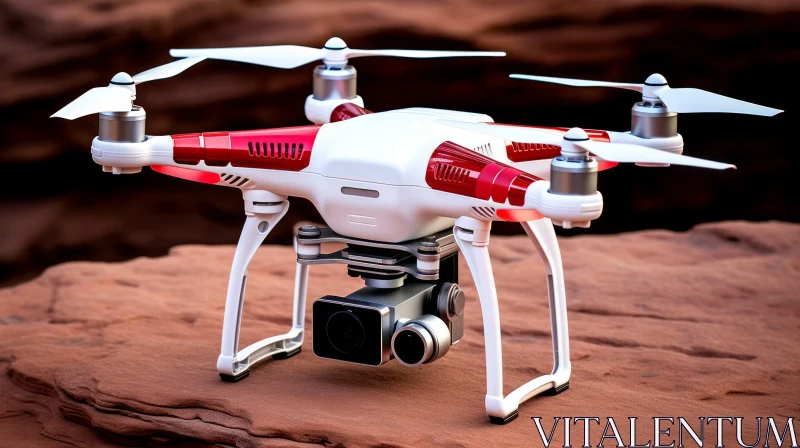 White and Red Drone on Rock Surface - A Precisionist Style Artwork AI Image