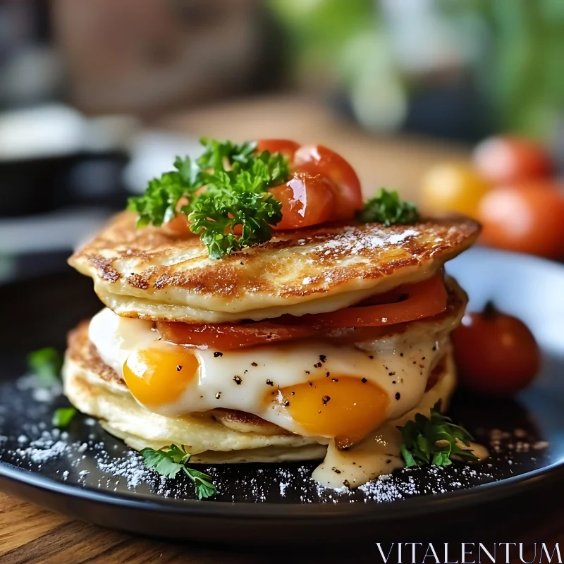 Perfect Breakfast Pancakes with Fried Eggs AI Image