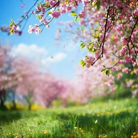 Blooming Cherry Trees in Meadow