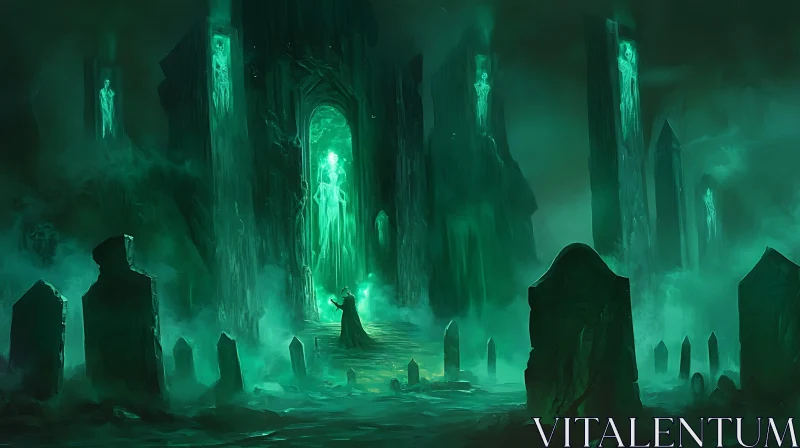 AI ART Mystical Graveyard with Spectral Apparition