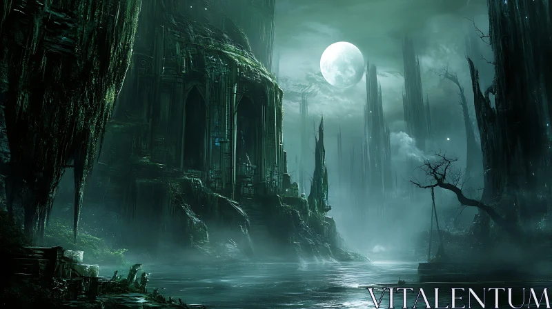 AI ART Fantasy Gothic Moonlight Landscape