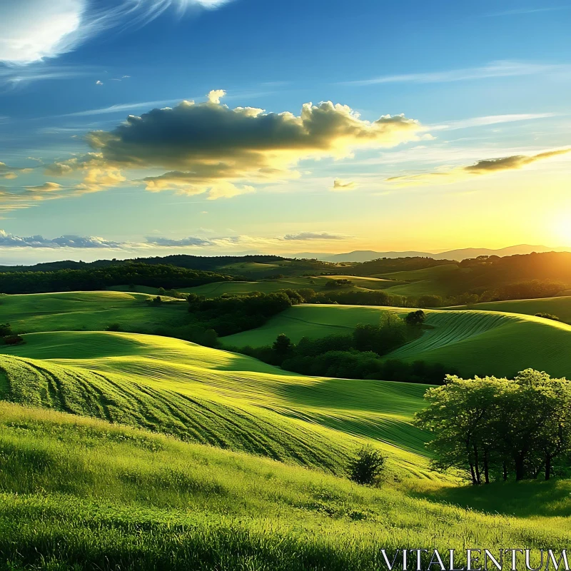 Rolling Hills Landscape at Sunset AI Image