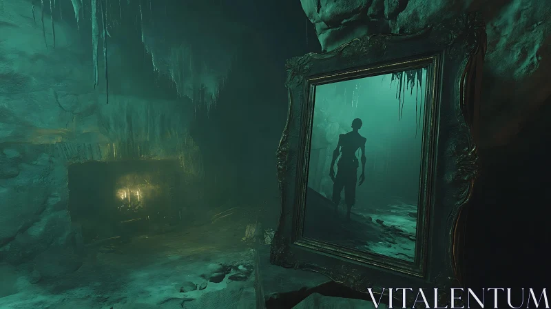 AI ART Cave Reflection with Ghostly Figure